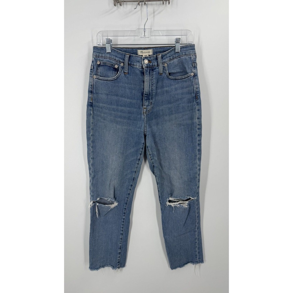 Madewell The High-Rise Slim Crop Boyjean Women 28 Blue Distressed